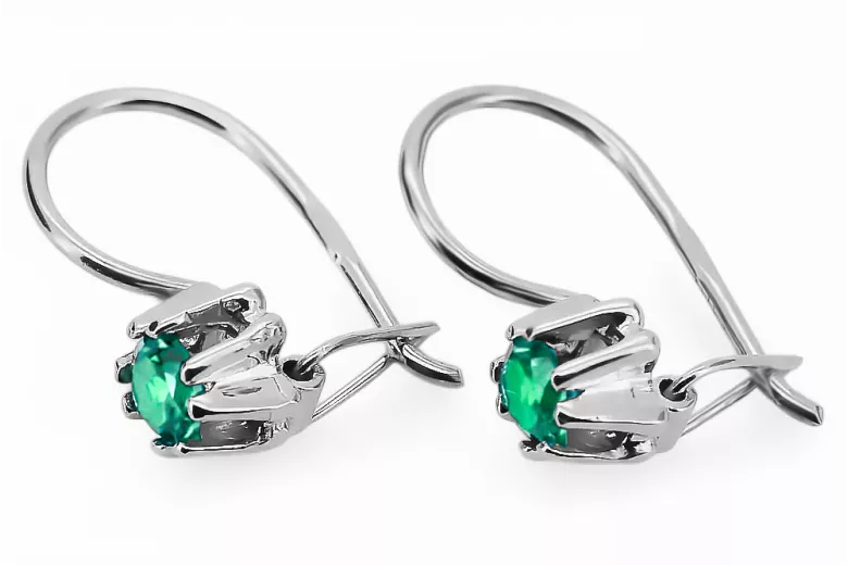 Plata de ley 925 14k 583 Emerald pendientes vec053s Ruso Soviético URSS Vintage Art Deco style